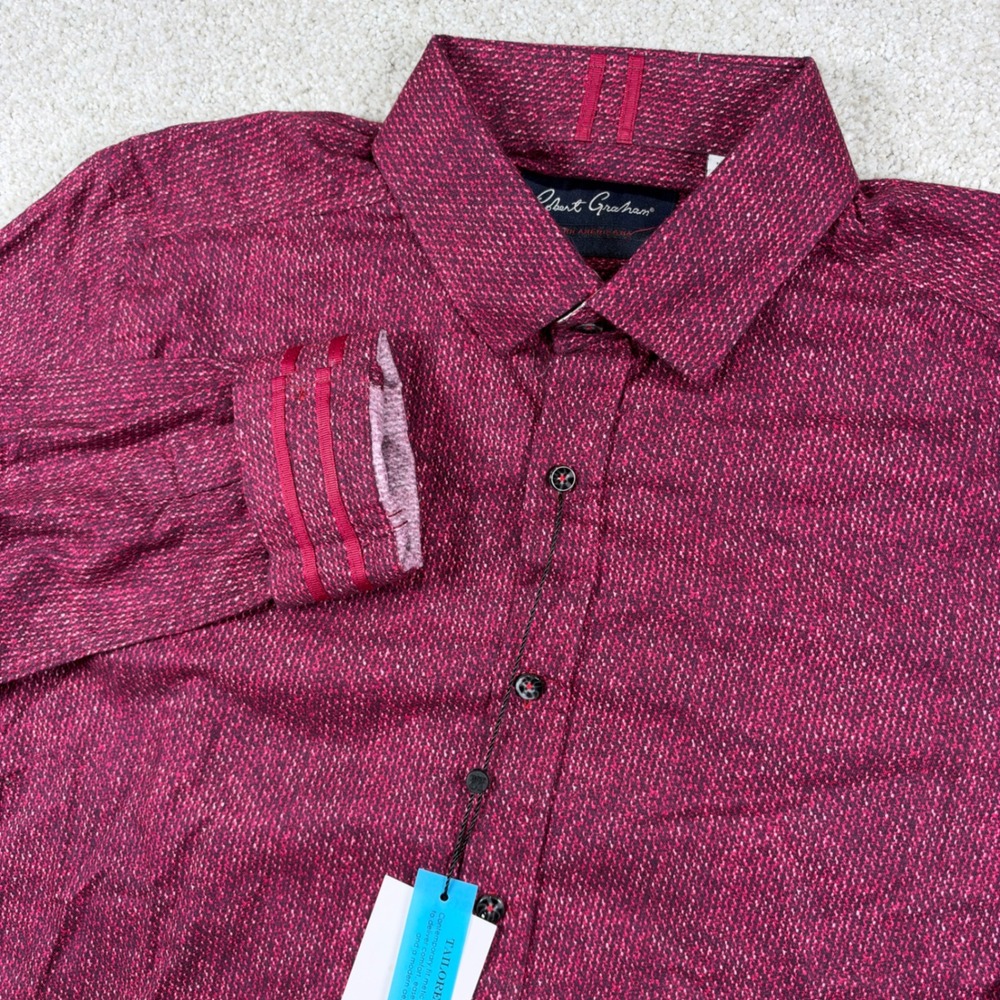 NEW Robert Graham Button Shirt Mens L Bordeaux Finnegan Tailored Fit